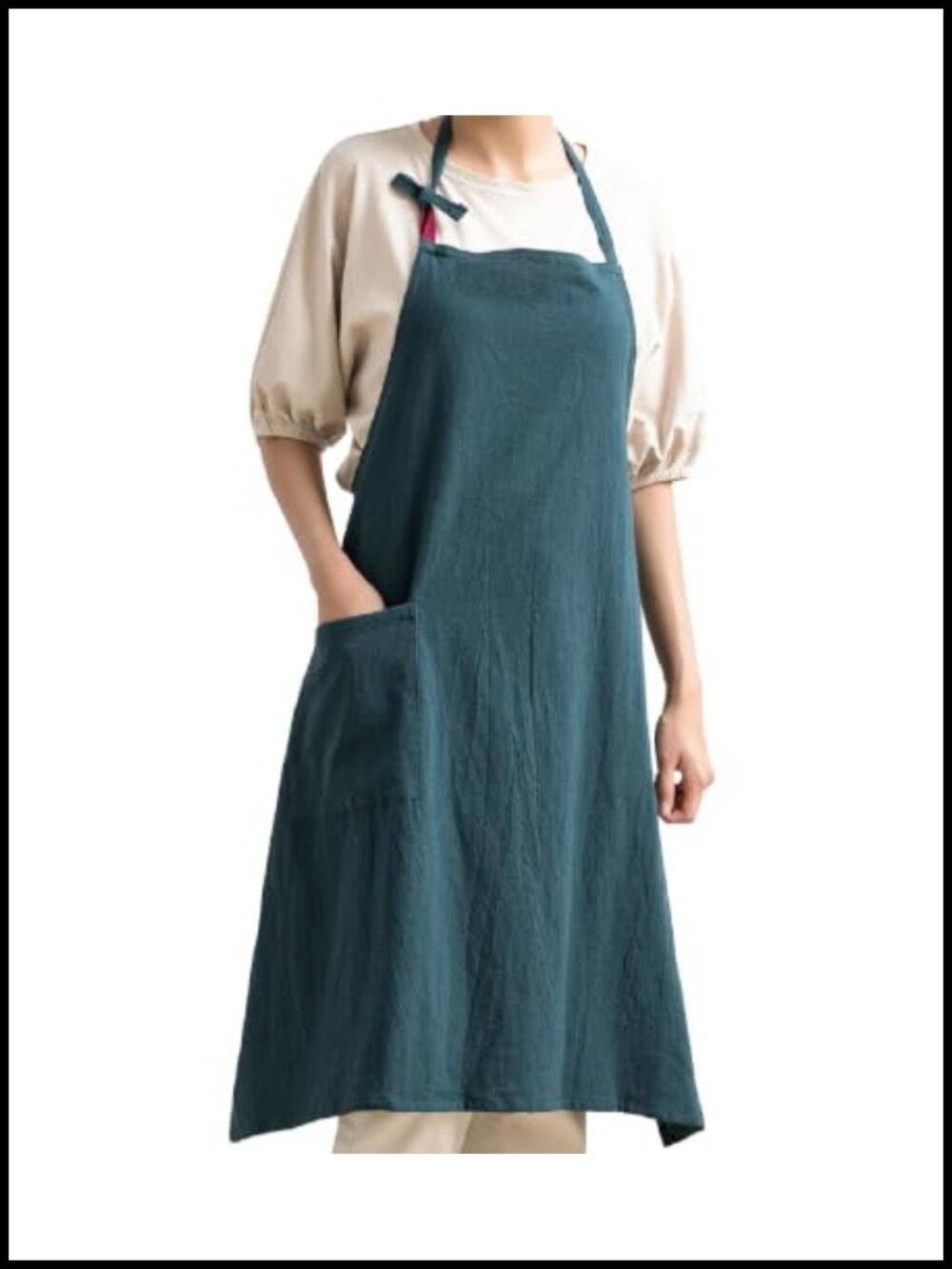 Cotton Linen Chef Apron Adjustable Bib with Pockets for Cooking Baking
